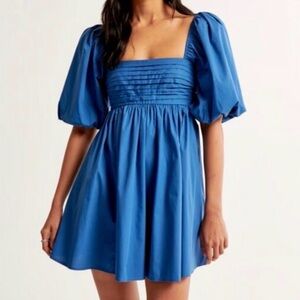 Abercrombie & Fitch Blue Emerson Poplin  Puff Sleeve Mini Dress
